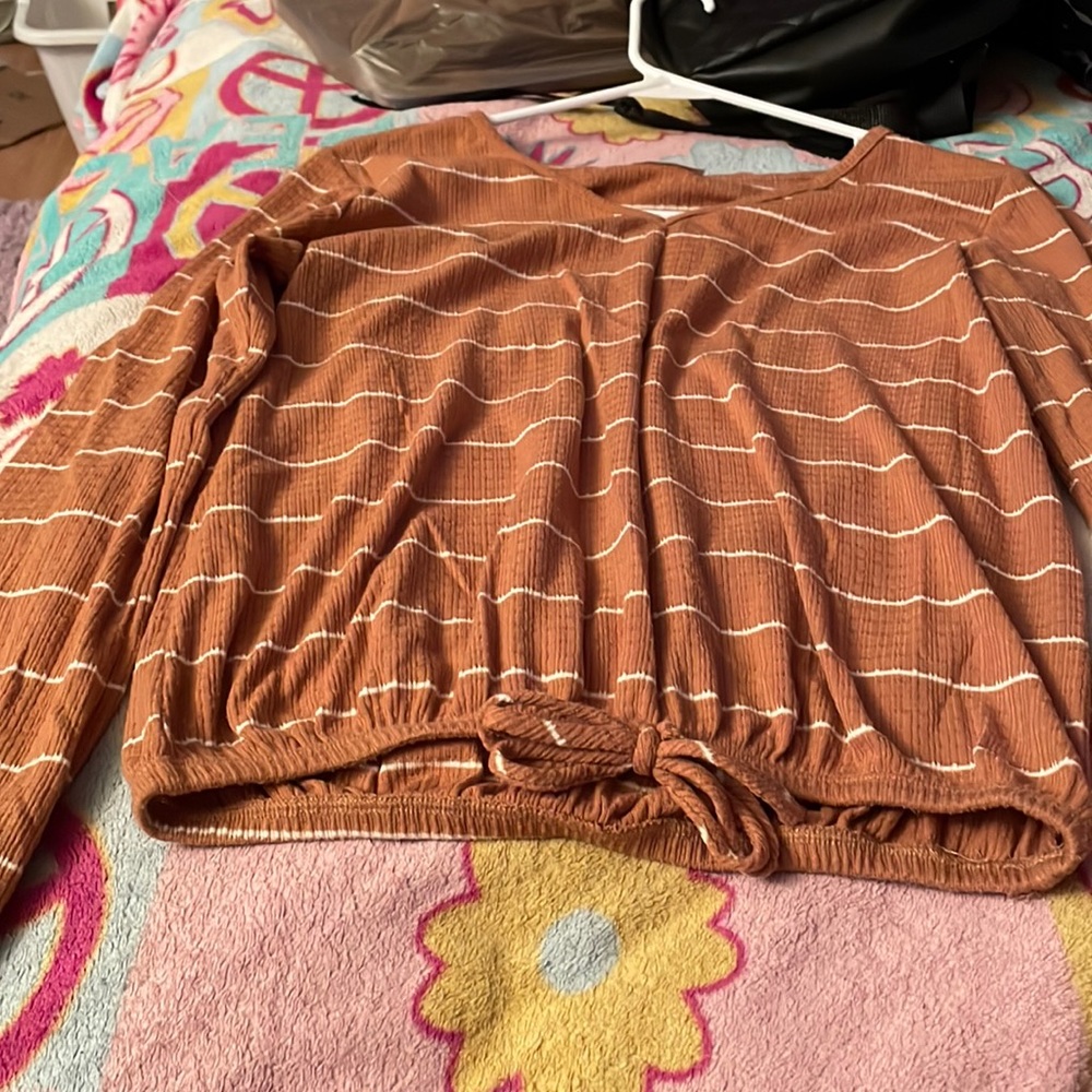 •tan and white striped blouse•